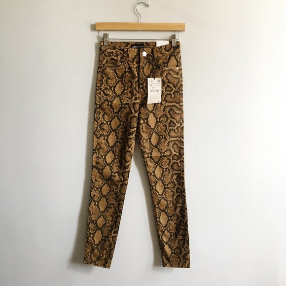 Zara Denim - NWT ZARA Brown Snake Print Hi-Rise Skinny Jeans 4
